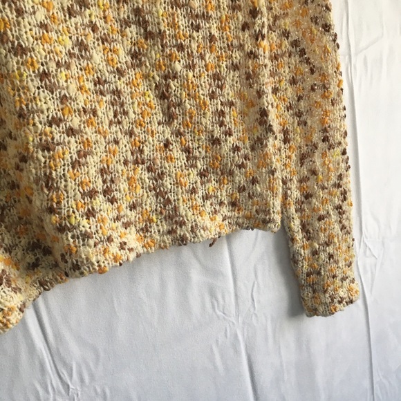 MinkPink Textured Semi Sheer Off The Shoulder Sweater. Small.Creme/brown/yellow - Picture 4 of 4